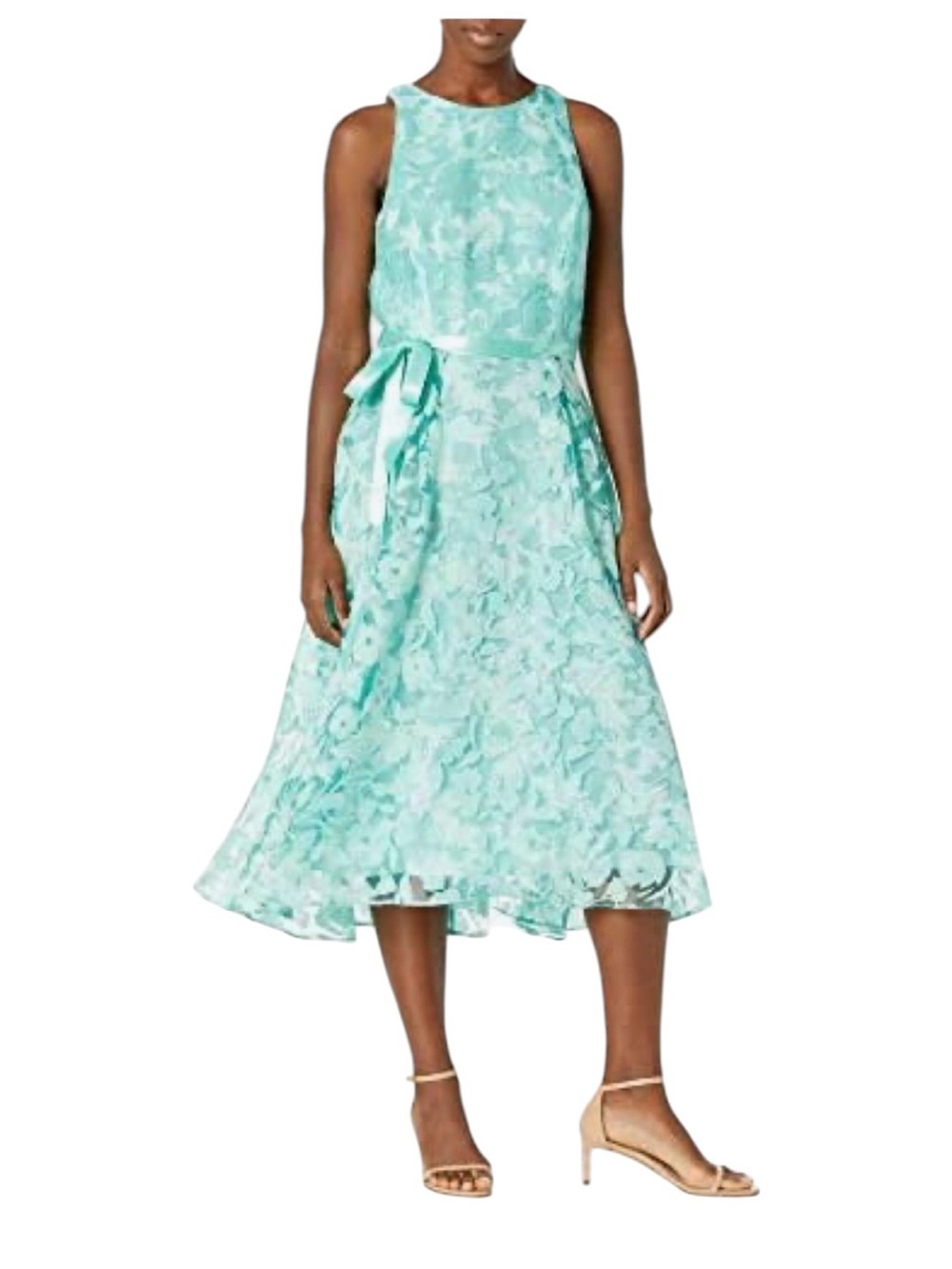 Tahari ASL Women's Sleeveless Lace Overlay Flared Mint Party Dress | size 6